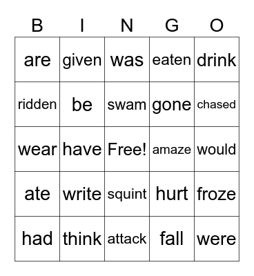 Verb Bingo Card