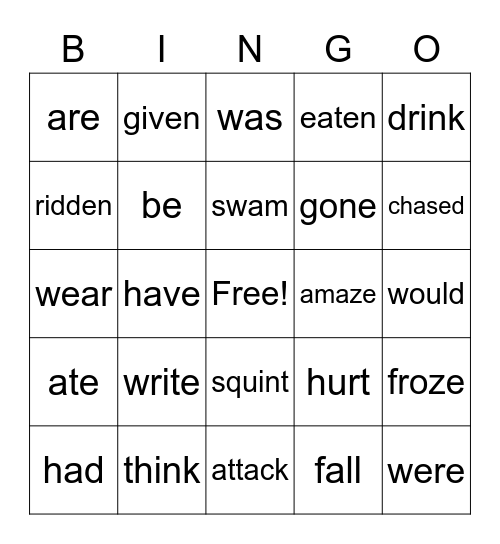 Verb Bingo Card
