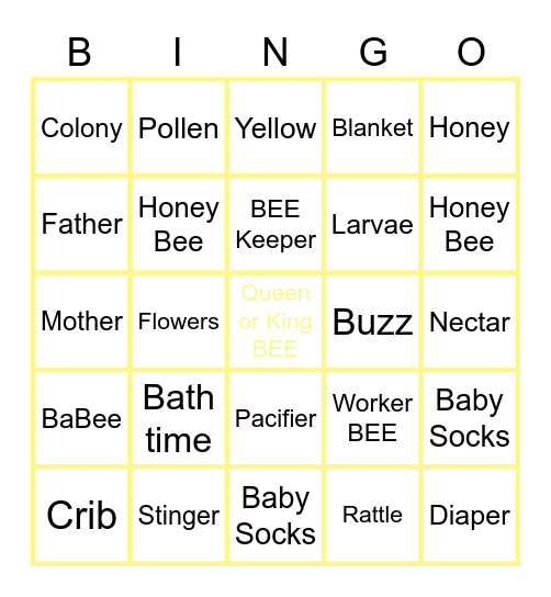 Honey BEE BINGO Card