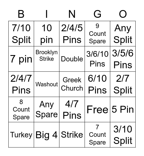 Allen Bowling Bingo Card