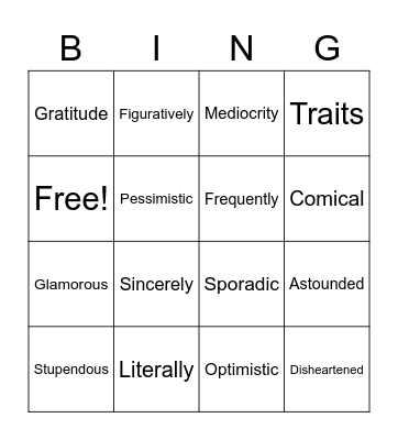 Vocabulary Bingo Card