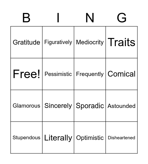 Vocabulary Bingo Card