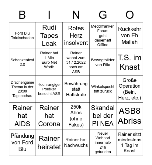 Drachengame 2022 Bingo Card