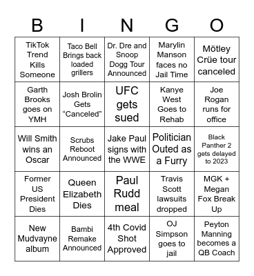 2022 Bingo Card