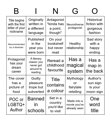 Book Bingo 2022 Bingo Card