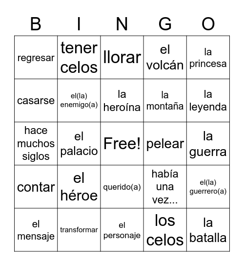 Spanish 2B Unidad 4 Bingo Card