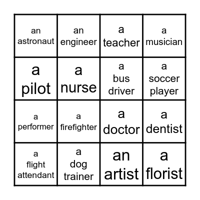 Occupation Bingo Card