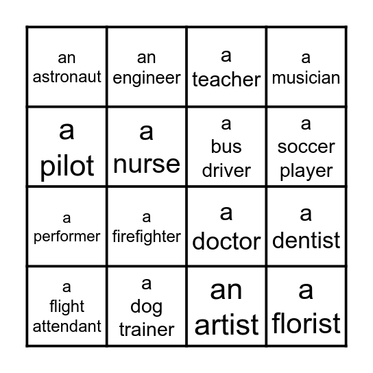 Occupation Bingo Card