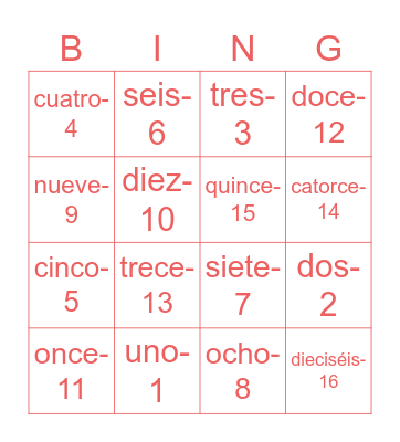 Números 1-20 Bingo Card