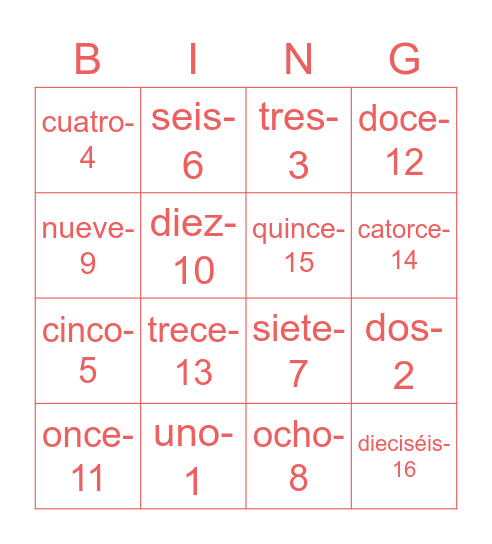 Números 1-20 Bingo Card