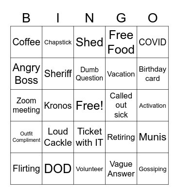 Secret Squirrel Bingo Card
