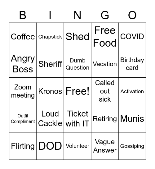 Secret Squirrel Bingo Card