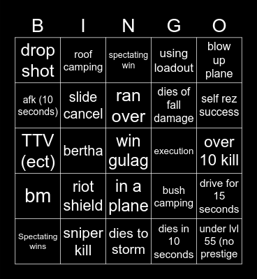 warzone bingo Card