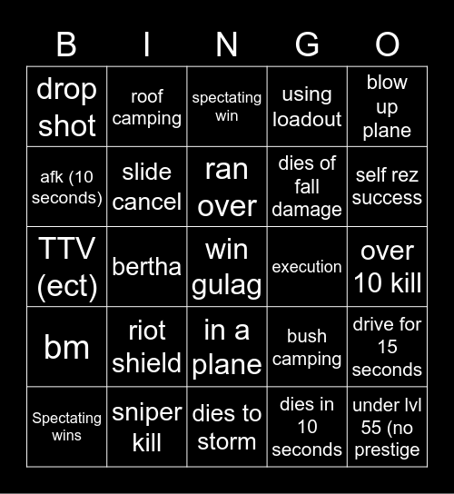 warzone bingo Card