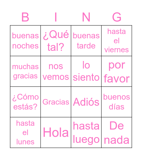 Greeting and goodbyes Bingo Card