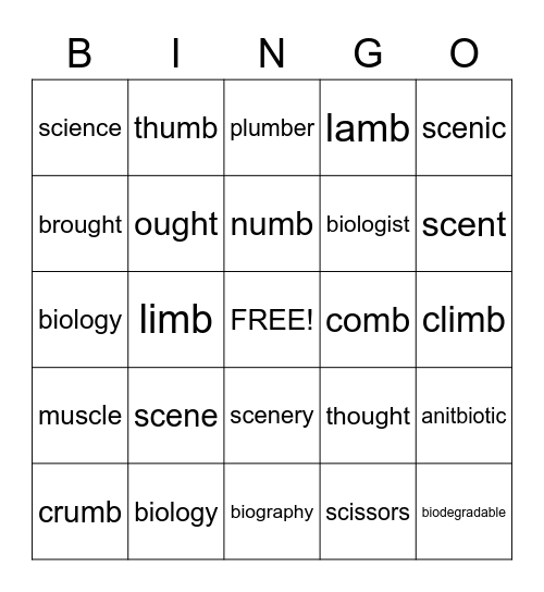 Word Study Bingo Card