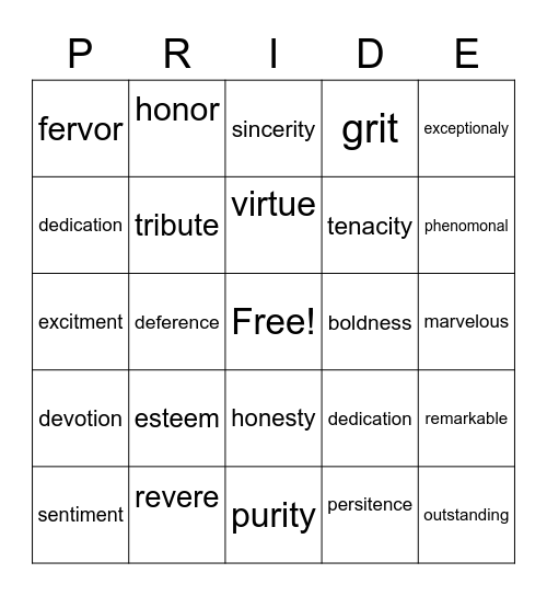 PRIDE Bingo Card