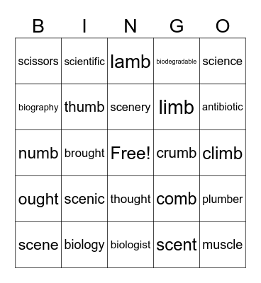 Word Study Bingo Card