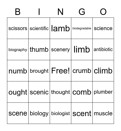 Word Study Bingo Card