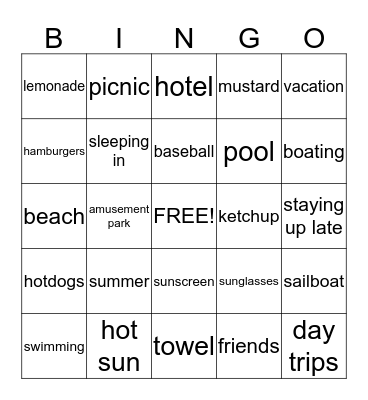 Summer Bingo Card