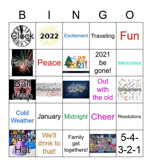 New Years Bingo Card