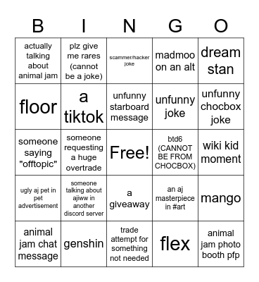 AJIWW BINGO CARD Bingo Card