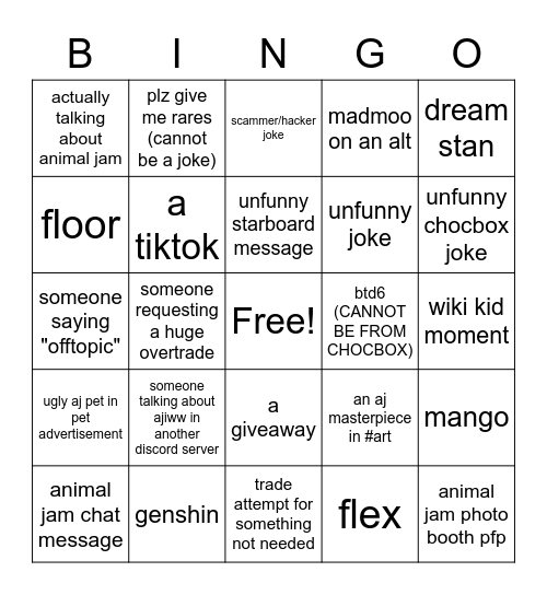 AJIWW BINGO CARD Bingo Card