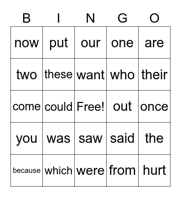 Heart Words Trimester 2 Bingo Card