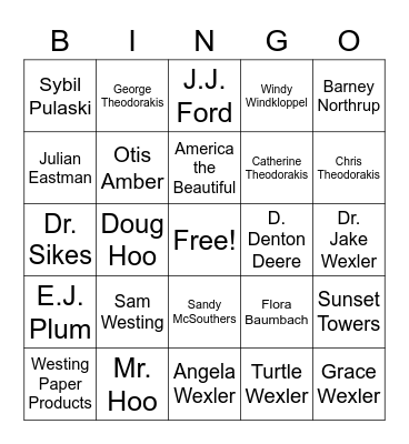 Westing Game Bingo Card