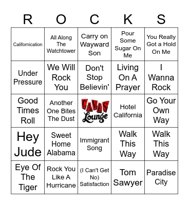 Boogie Rock Bingo Card