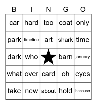 Spelling Words Bingo Card