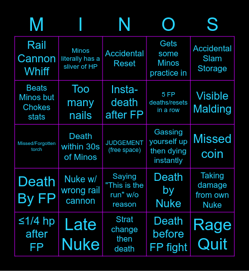 Trash Lord's Challenge Bingo Card