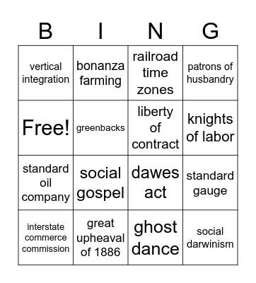 APUSH Chapter 16 Bingo Card