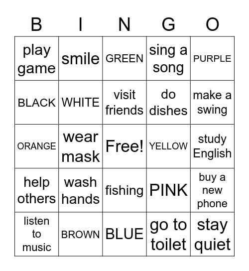 COLORS Bingo Card