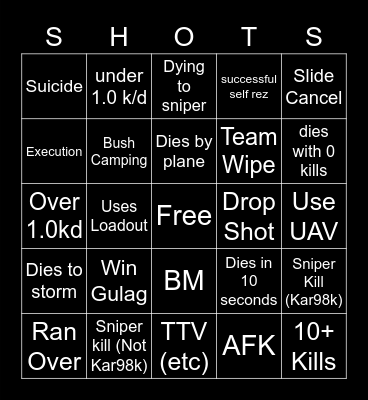 Big Puffer Warzone Bingo Card