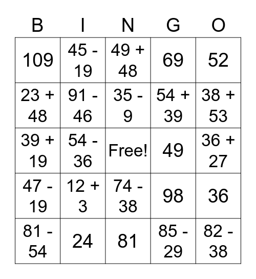 Optel en Aftrek (1) Bingo Card
