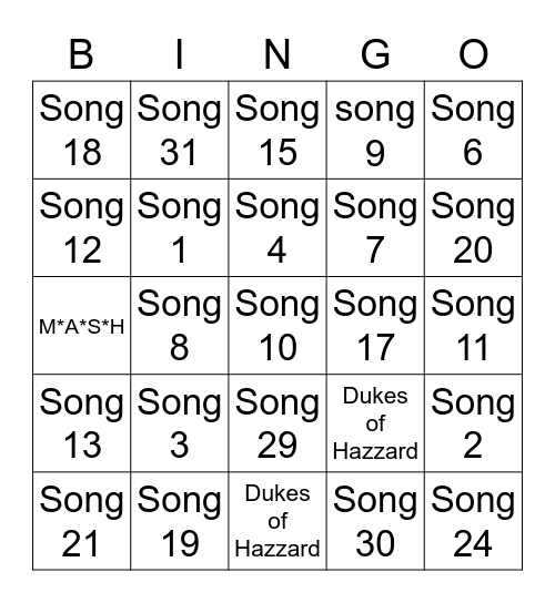 Classic Country Mix Bingo Card
