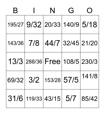 Mixed Number Multiplication Bingo Card