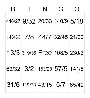 Mixed Number Multiplication Bingo Card