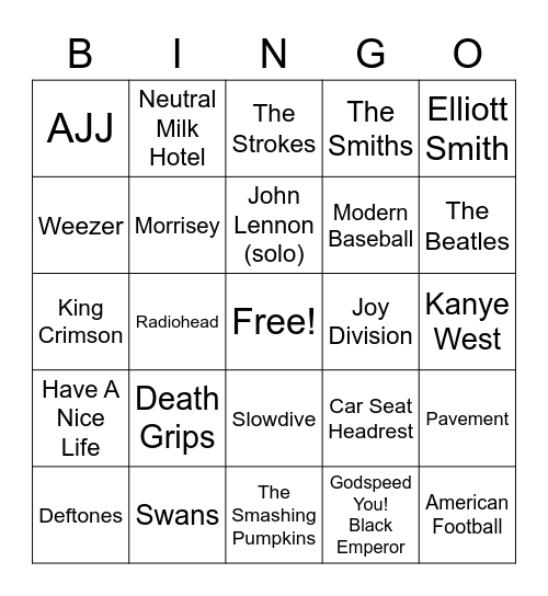 incel music bingo Card