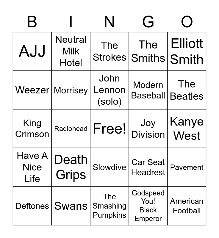 incel music bingo Card