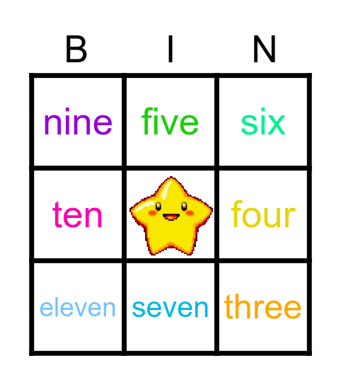 Numbers 1-12 Bingo Card