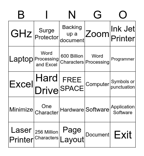 Computer Applications Bingo Card