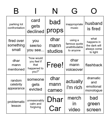 Dhar Mann Bingo Card