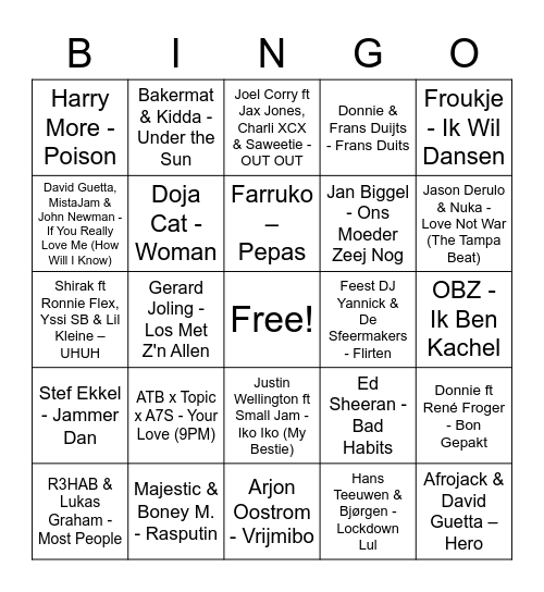 BPM Muziekbingo Card