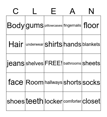 Hygiene/clean bingo Card