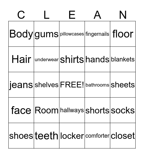 Hygiene/clean bingo Card