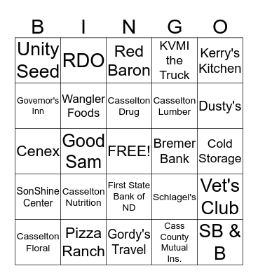 2015 Cass County Summerfest Business BINGO Card