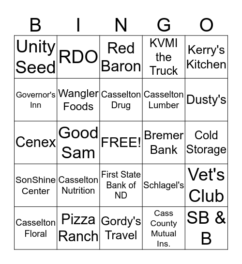 2015 Cass County Summerfest Business BINGO Card