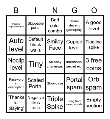 GD: Recent Level Bingo Card